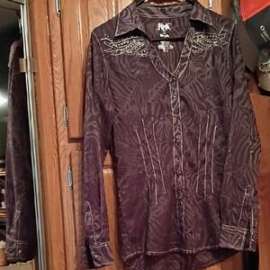 Rock & Roll Cowgirl Black Embroidered Shirt